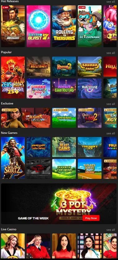 iBet Casino mobile featured games screenshot displaying highlighted titles and mobile-friendly navigation - tested