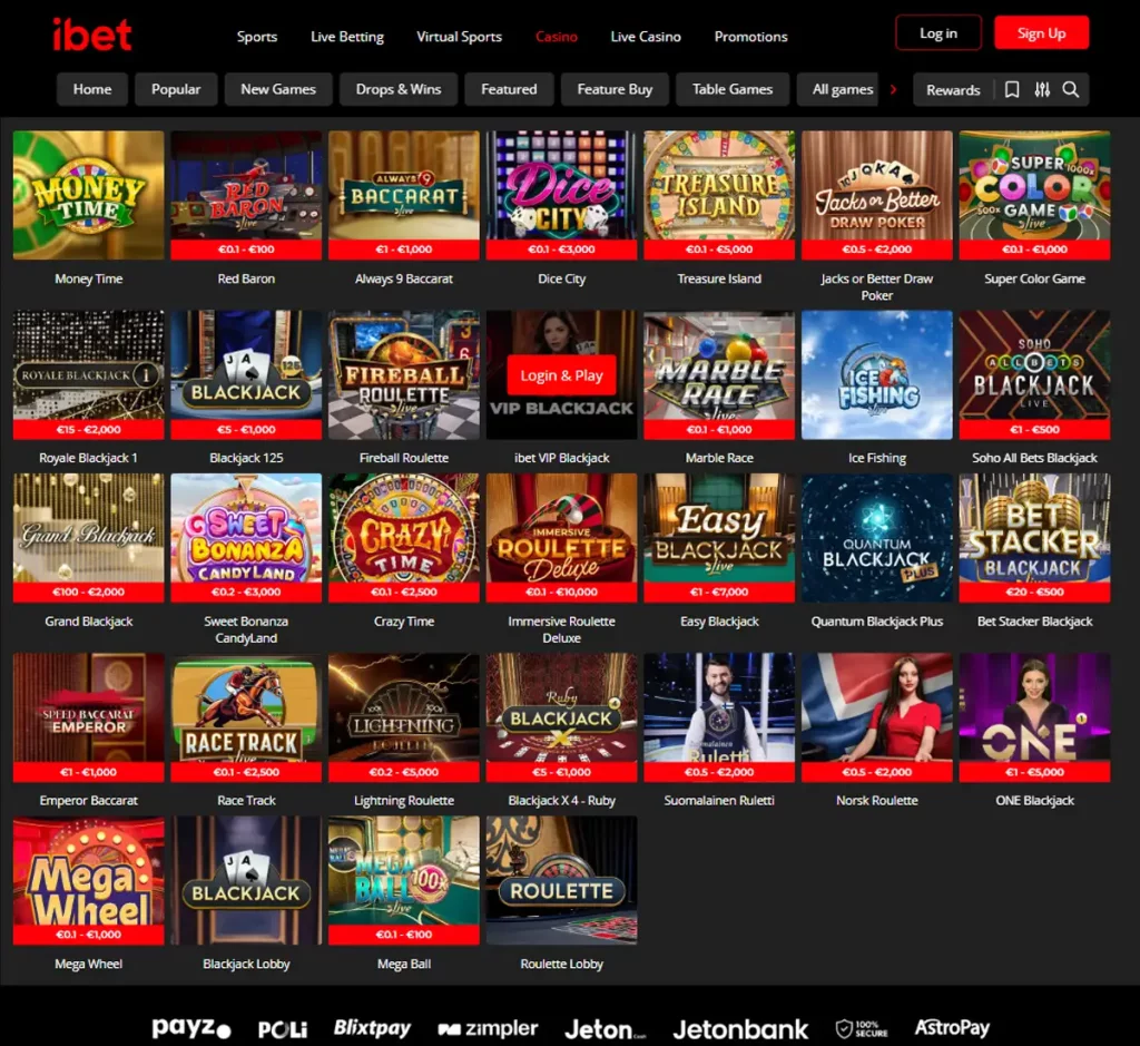 iBet Casino desktop live dealer games collection screenshot showing roulette, blackjack and baccarat tables in lobby view - tested