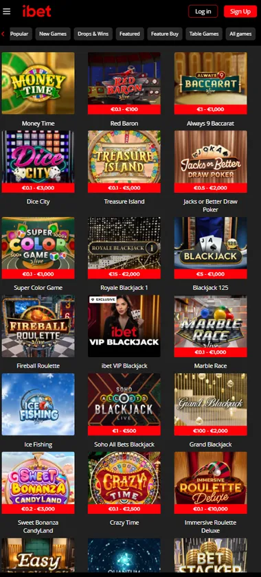 iBet Casino mobile live dealer games collection screenshot displaying available live tables and categories - tested