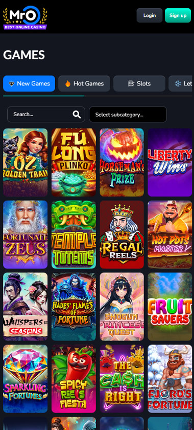 Mr. O Casino mobile home page screenshot displaying main navigation, featured games and mobile-friendly interface - tested