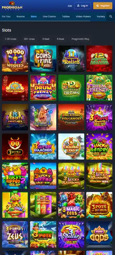 phoenician casino mobile slot screenshot displaying featured slots, categories and touch-optimized navigation - tested