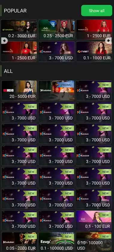 888starz Casino mobile live casino interface screenshot showing live dealer tables including blackjack and roulette - tested