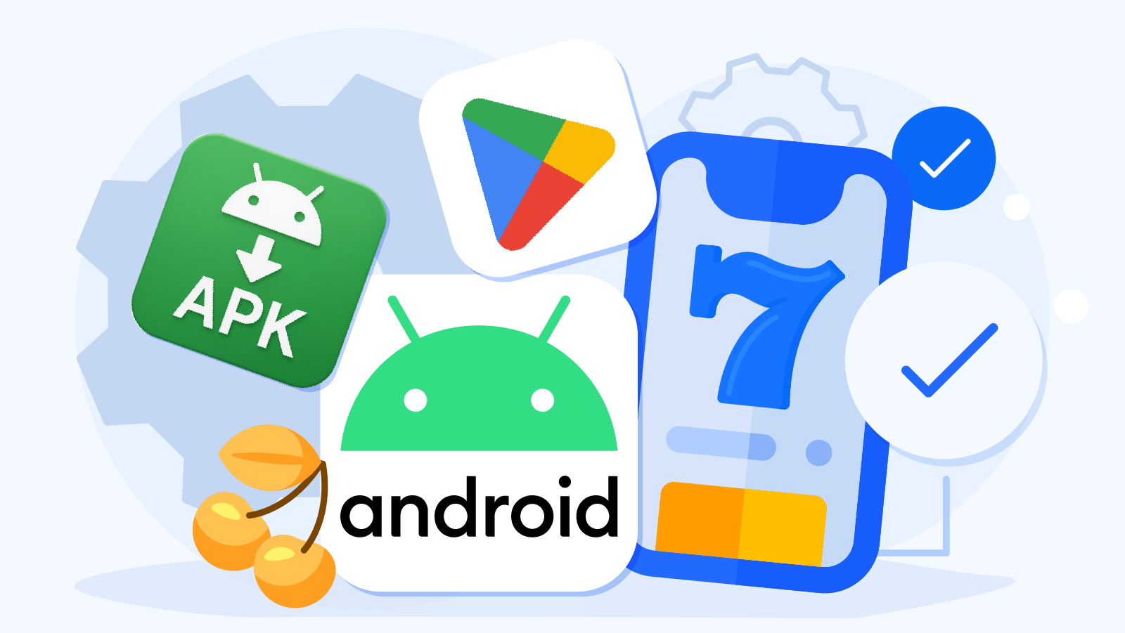 Technical diagram illustrating how Android casino apps connect through Google Play or APK to casino servers, showing data encryption, payment processing, and game delivery on Samsung Galaxy and Pixel devices