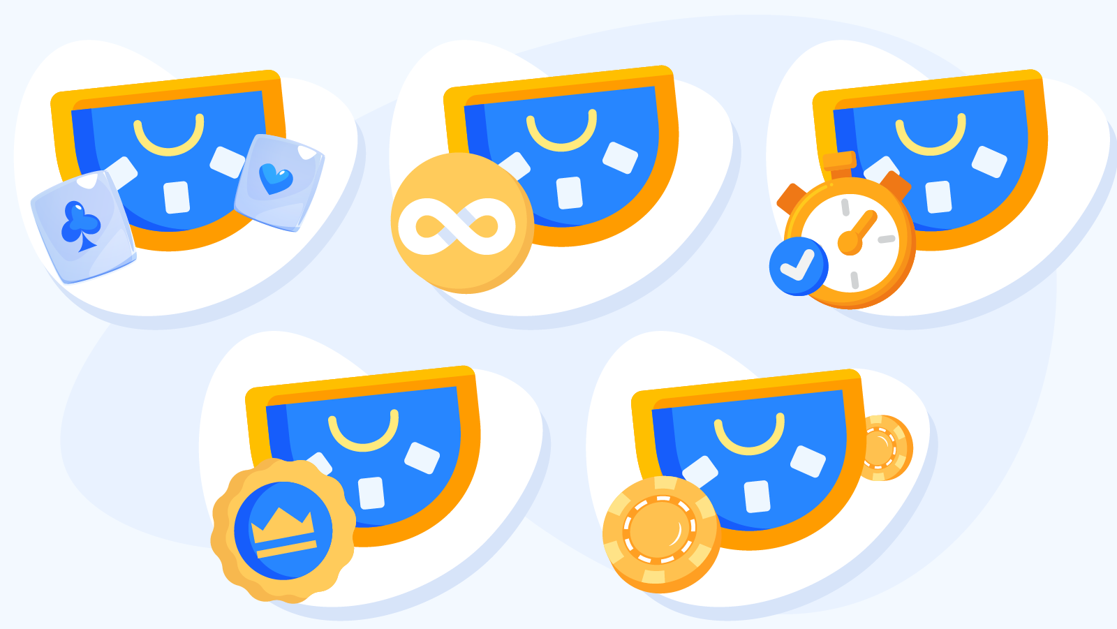 Visual comparison grid showing 5 blackjack variants with icons: Classic Blackjack with dealer, Infinite Blackjack with unlimited seats symbol, Speed Blackjack with timer, VIP Blackjack with crown, and Side-Bet Blackjack with poker chips, each with key features listed