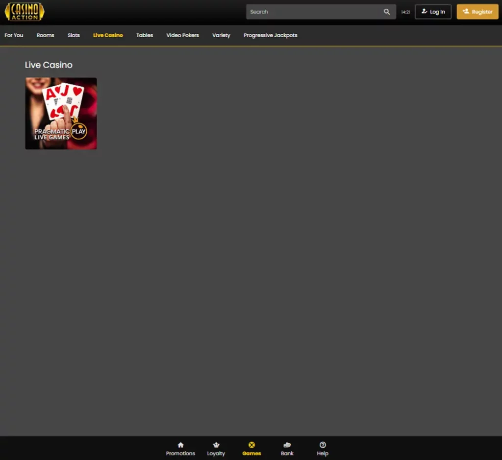 Casino Action live casino games collection review screenshot displaying live dealer tables, game selection and categories within the live casino lobby - tested Casino Action live casino games collection review screenshot displaying live dealer tables, game selection and categories within the live casino lobby - tested