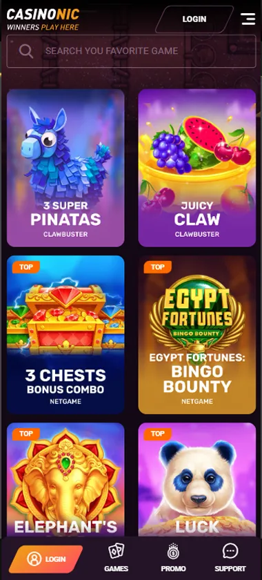 Casinonic Casino mobile slots screenshot showing slot categories, featured titles and game providers in the casino lobby - tested