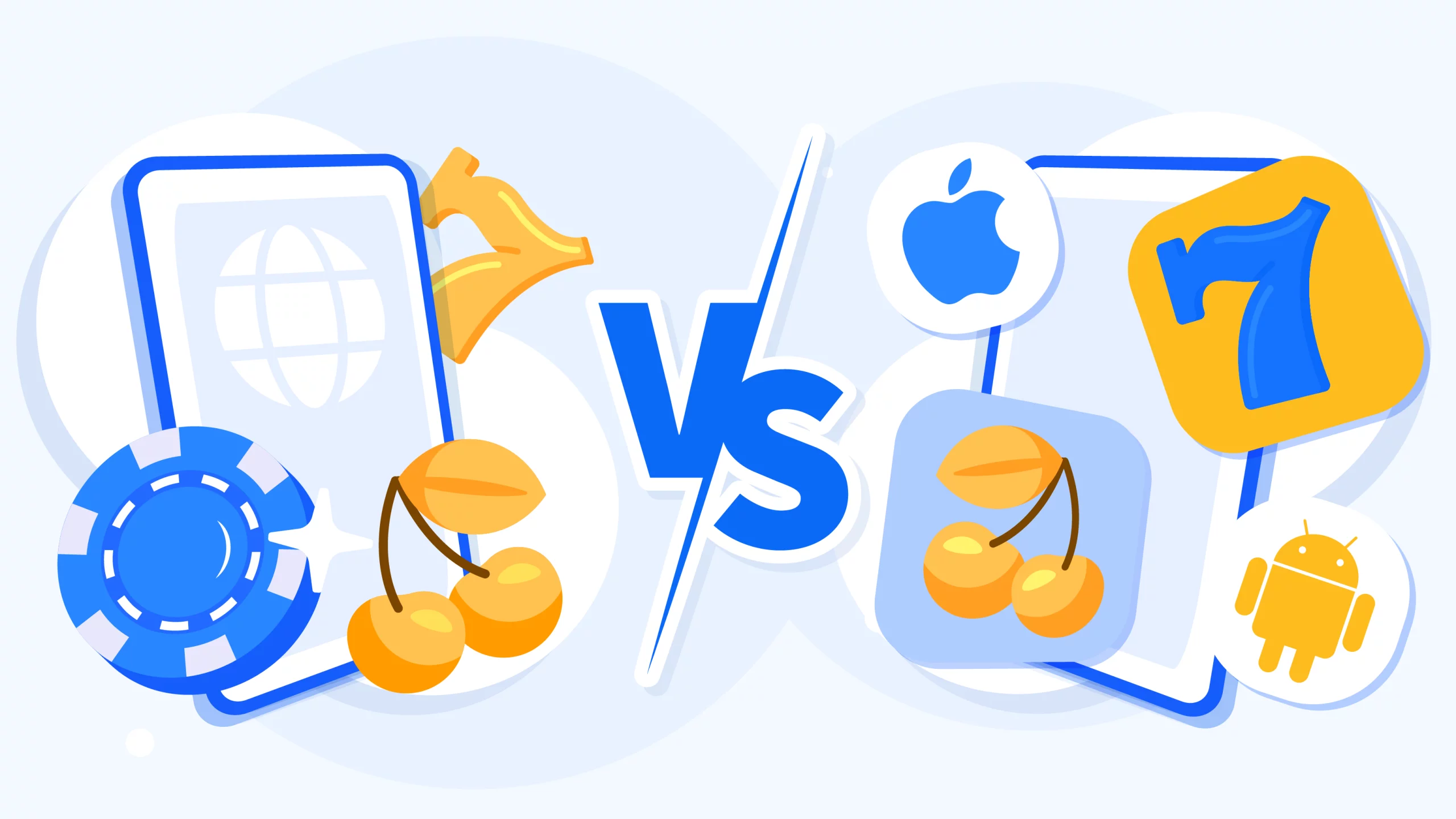 Side-by-side comparison of mobile browser casinos versus native casino apps showing apps are 10-20% faster with biometric login support while browsers require no storage and offer cross-device accessibility for mobile casino players