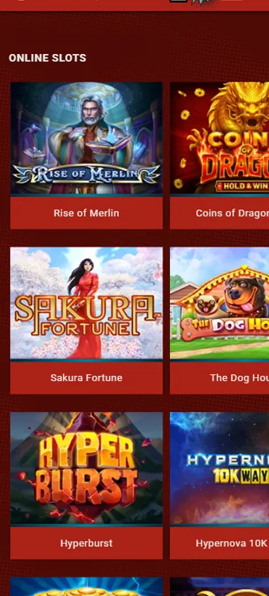 Rant Casino slot games mobile interface screenshot displaying popular slots and game selection - verified