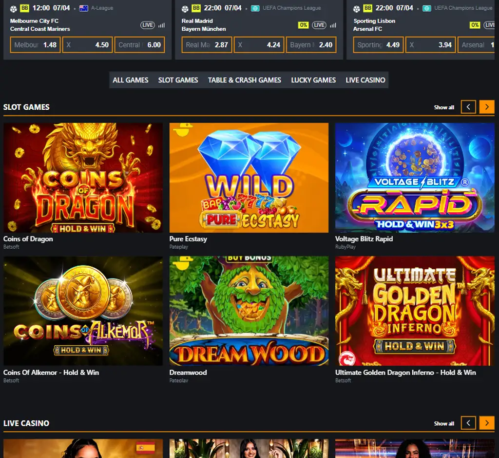 Betstro Casino desktop homepage screenshot displaying main lobby with featured games, promotions and navigation menu - tested