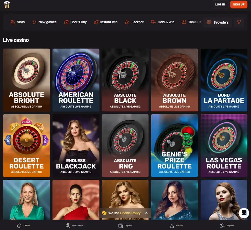 Hollywin Casino desktop live casino lobby screenshot featuring live dealer games and real-time streaming interface - review testing