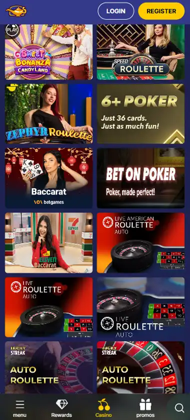Jasmine Slots mobile live casino interface screenshot showing live dealer tables including blackjack and roulette - tested