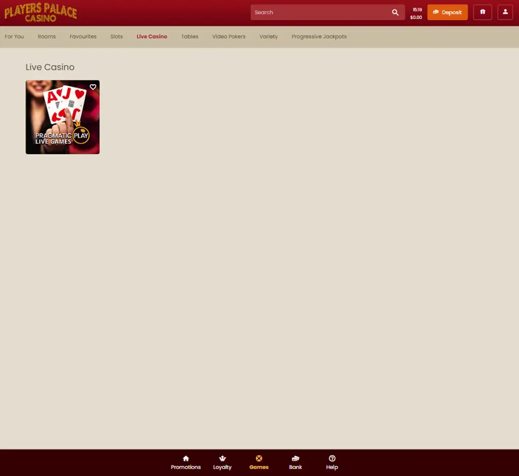 Players Palace Casino desktop live casino lobby screenshot featuring live dealer games and real-time streaming interface - review testing Players Palace Casino desktop live casino lobby screenshot featuring live dealer games and real-time streaming interface - review testing