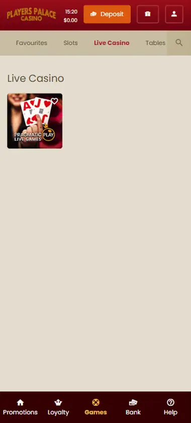 Players Palace Casino mobile live casino interface screenshot showing live dealer tables including blackjack and roulette - tested Players Palace Casino mobile live casino interface screenshot showing live dealer tables including blackjack and roulette - tested