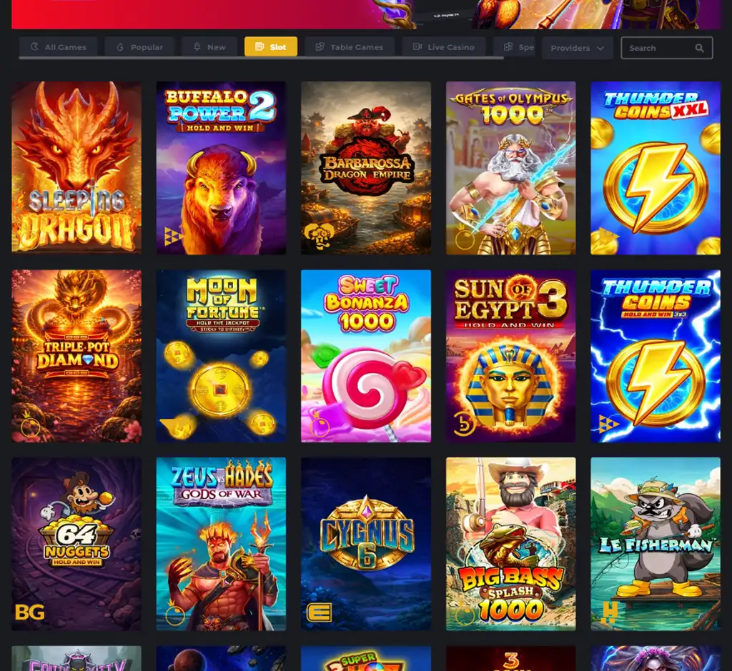 Royal Reels 16 Casino slot games desktop interface screenshot featuring slot categories and gameplay options - review testing