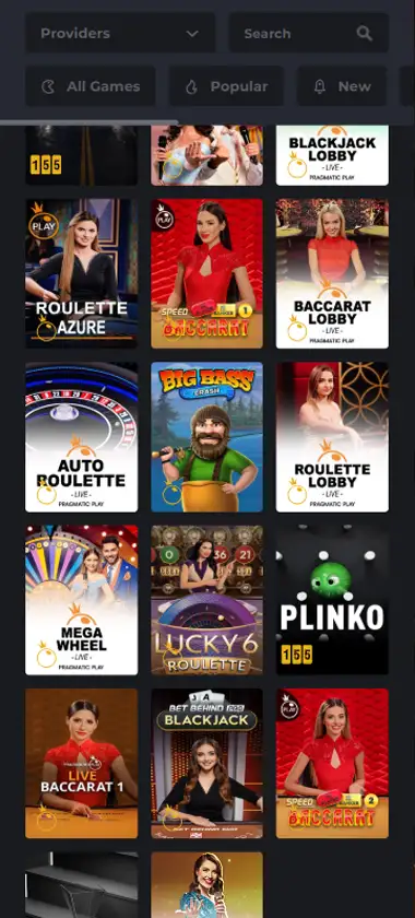 Royal Reels 16 Casino live casino mobile interface screenshot showing live dealer games and real-time gameplay - tested