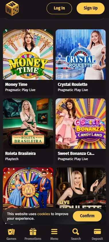 Wanted Win Casino mobile live casino interface screenshot showing live dealer games including blackjack and roulette - tested