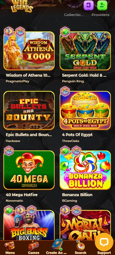 Win Legends Casino slot games mobile interface screenshot displaying popular slots and game selection - verified Win Legends Casino slot games mobile interface screenshot displaying popular slots and game selection - verified
