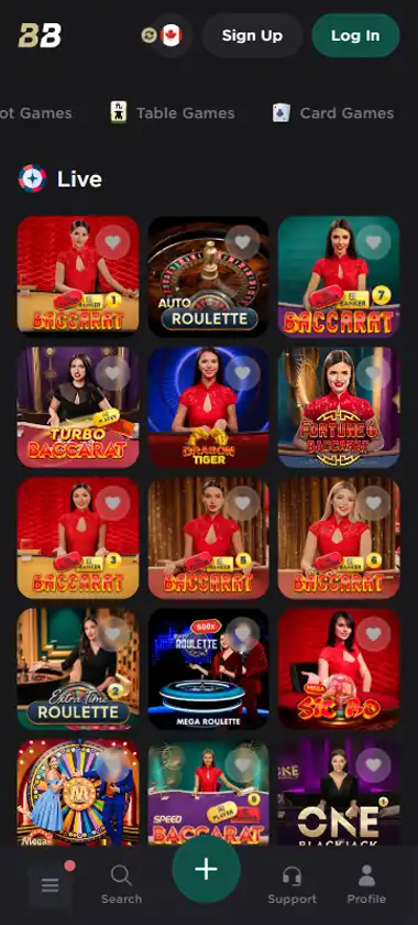 Bela Bet Casino mobile live casino interface screenshot showing live dealer tables including blackjack and roulette - tested