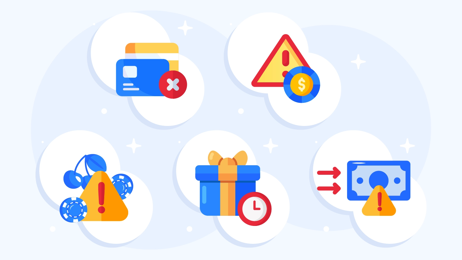 Warning graphic highlighting 5 hidden restrictions in no wager free spins offers including excluded e-wallets, max bet limits, game restrictions, time expiry and withdrawal limits