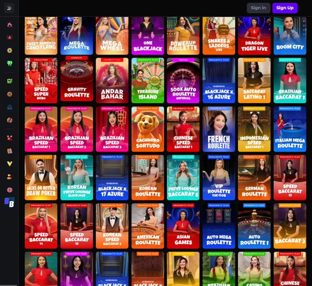 Brawl Bits Casino desktop live casino lobby screenshot featuring live dealer games and real-time streaming interface - Tested
