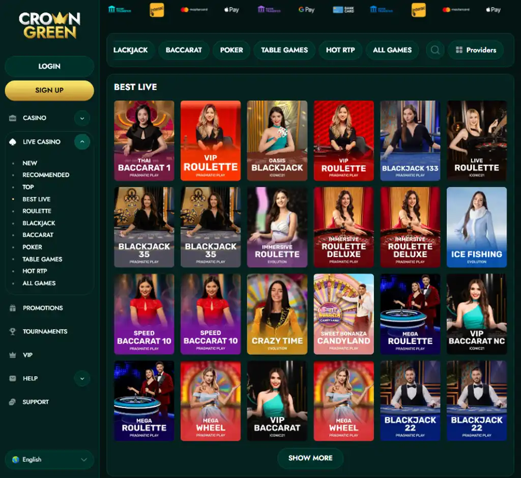 Crown Green Casino desktop live casino lobby screenshot featuring live dealer games and real-time streaming interface - Tested Crown Green Casino desktop live casino lobby screenshot featuring live dealer games and real-time streaming interface - Tested