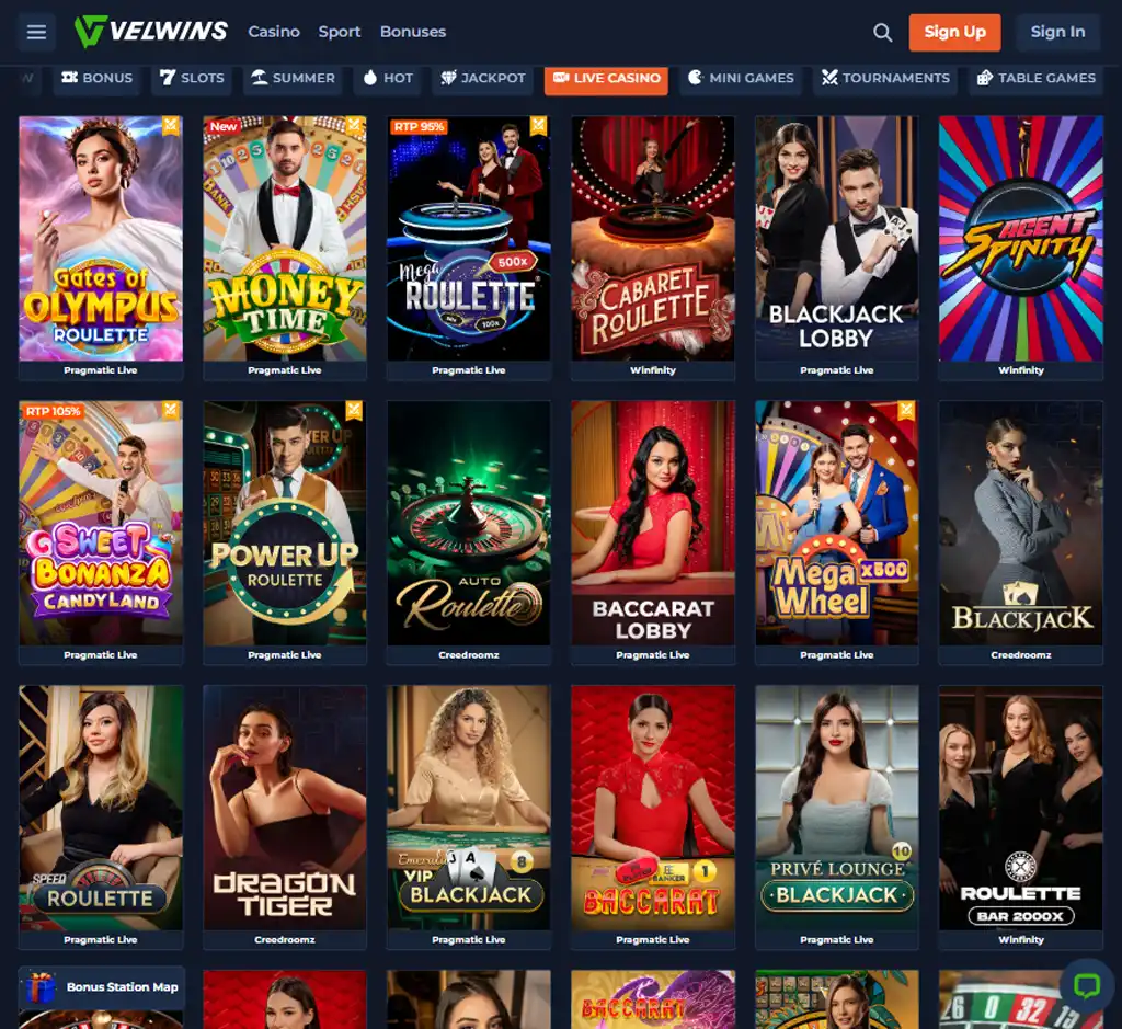 Velwins Casino desktop live casino lobby screenshot featuring live dealer games and real-time streaming interface - tested