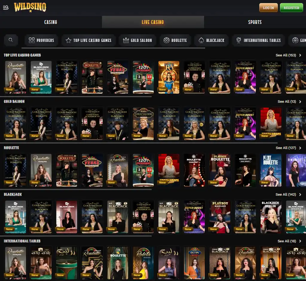 Wildsino Casino desktop live casino lobby screenshot featuring live dealer games and real-time streaming interface - Tested Wildsino Casino desktop live casino lobby screenshot featuring live dealer games and real-time streaming interface - Tested
