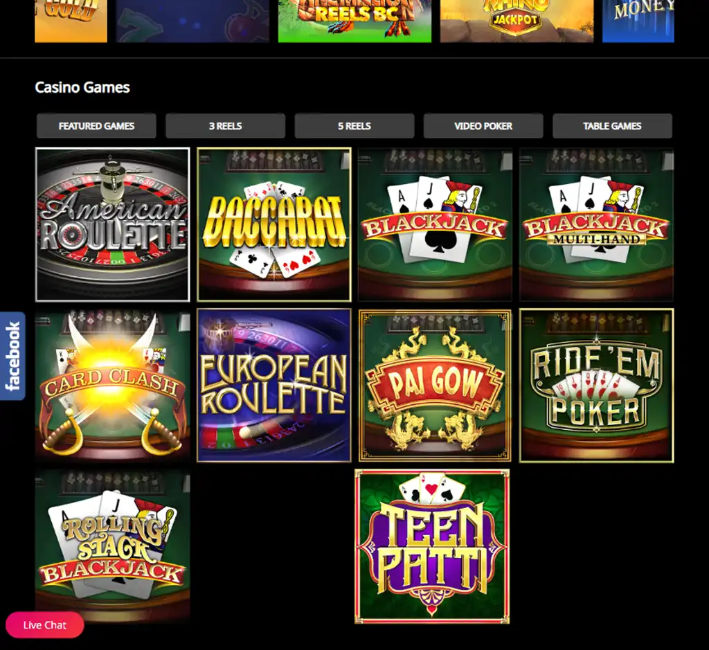 EuroBets Casino desktop table games lobby screenshot displaying classic casino games such as blackjack, roulette and baccarat - Tested