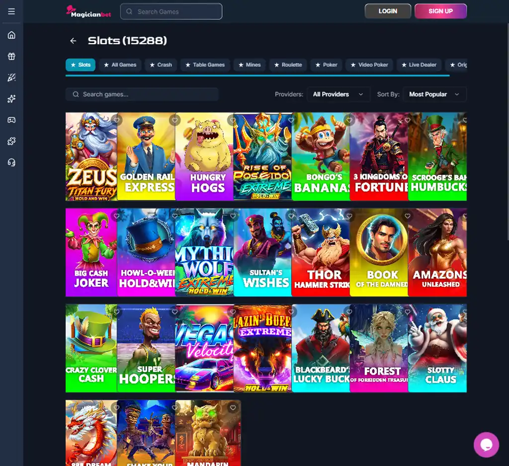 Magician Bet Casino desktop slots lobby screenshot presenting variety of slot games with categories and providers - verified Magician Bet Casino desktop slots lobby screenshot presenting variety of slot games with categories and providers - verified