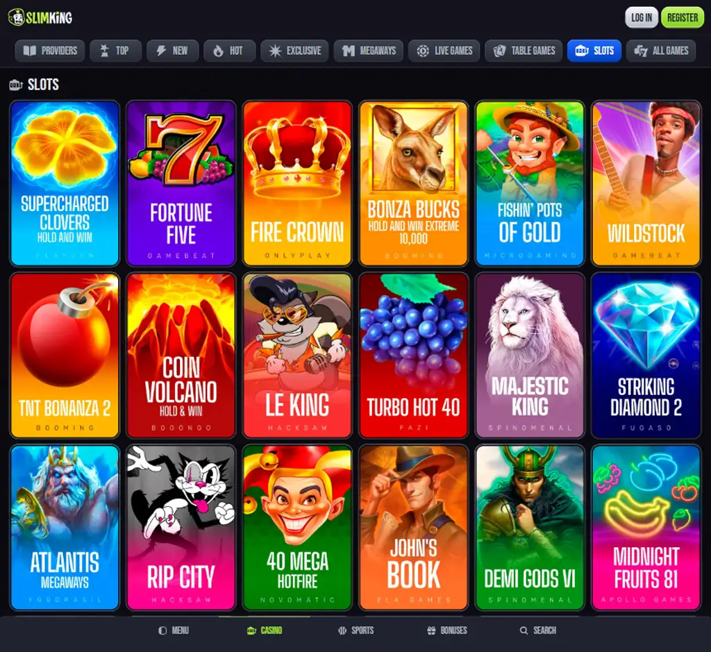 Slim King Casino desktop slots lobby screenshot presenting variety of slot games with categories and providers - verified Slim King Casino desktop slots lobby screenshot presenting variety of slot games with categories and providers - verified