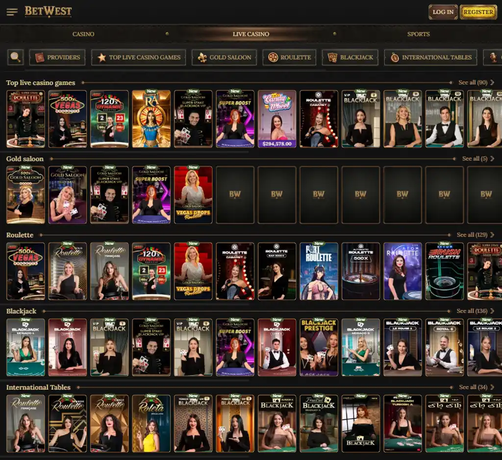 BetWest Casino desktop live casino lobby screenshot featuring live dealer games and real-time streaming interface - Tested BetWest Casino desktop live casino lobby screenshot featuring live dealer games and real-time streaming interface - Tested