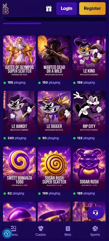 Biggerz Casino mobile slots interface showing slot game selection with popular titles and filtering options - Tested