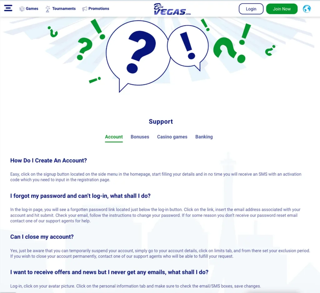 BluVegas Casino desktop customer support screenshot showing live chat and support options - tested BluVegas Casino desktop customer support screenshot showing live chat and support options - tested