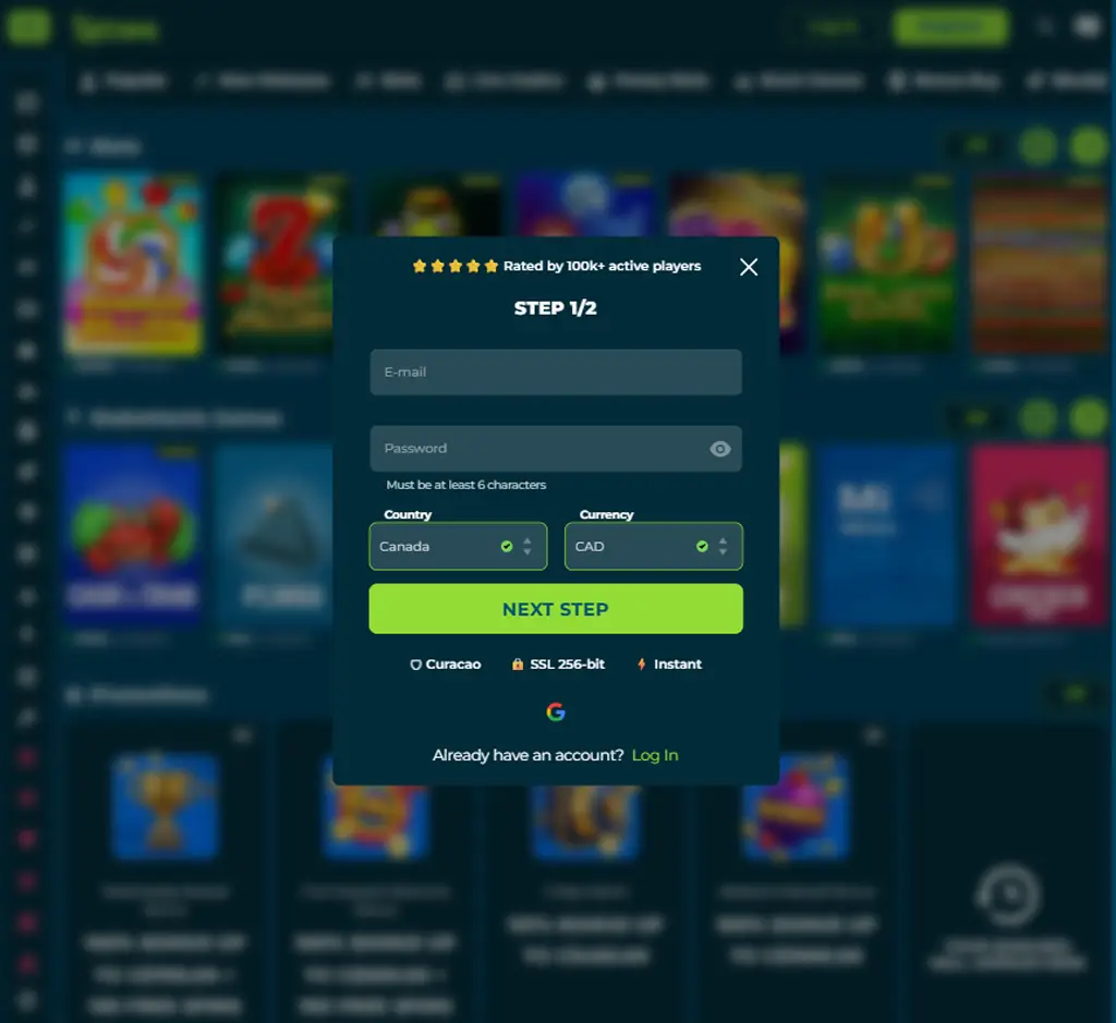 StakeMania Casino signup bonus page displaying new player welcome bonus offer and promotional terms - captured during platform testing