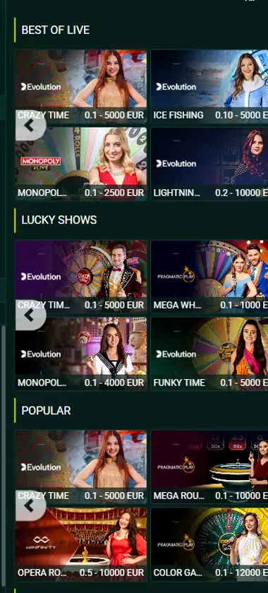 SpinBetter Casino mobile live casino interface showing live dealer tables including blackjack and roulette - Tested