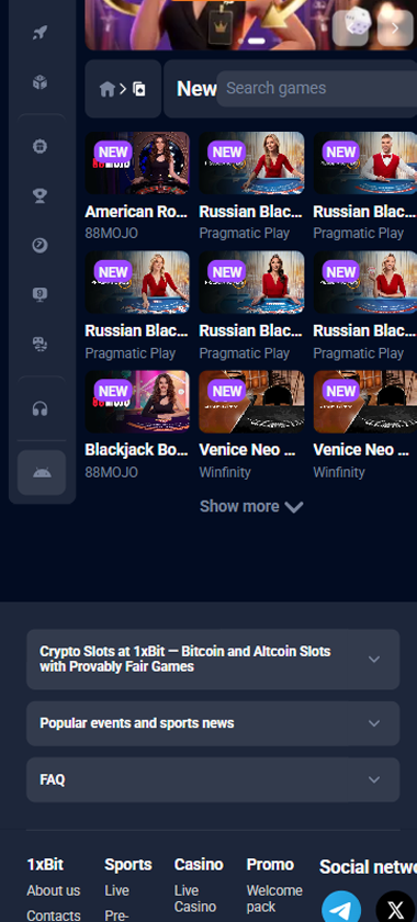 1xBit Casino mobile live casino interface showing live dealer tables including blackjack and roulette - Tested