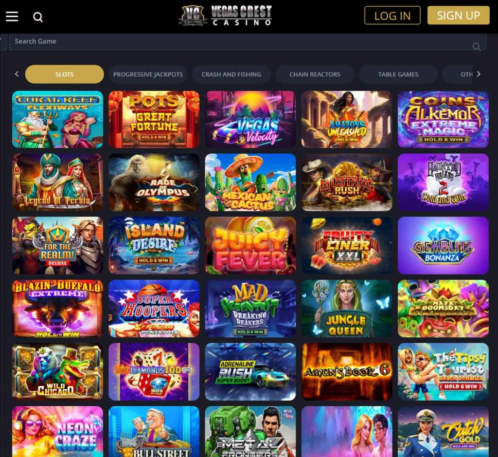 Vegas-crest-casino-variedad-de-tragamonedas-reseña