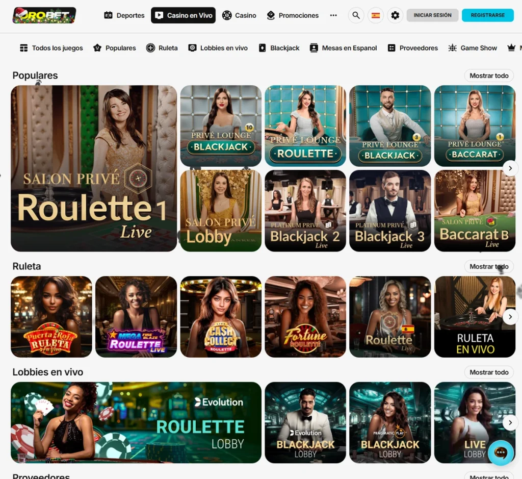 Orobet Casino desktop casino en vivo captura de pantalla mostrando mesas con crupieres en directo – tested