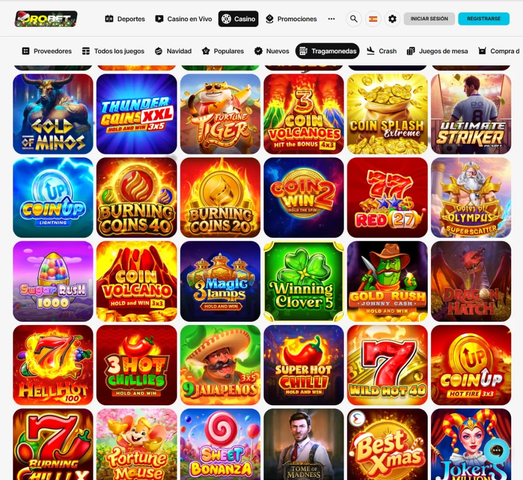 Orobet Casino desktop tragamonedas captura de pantalla mostrando variedad de slots y categorías de juegos – tested