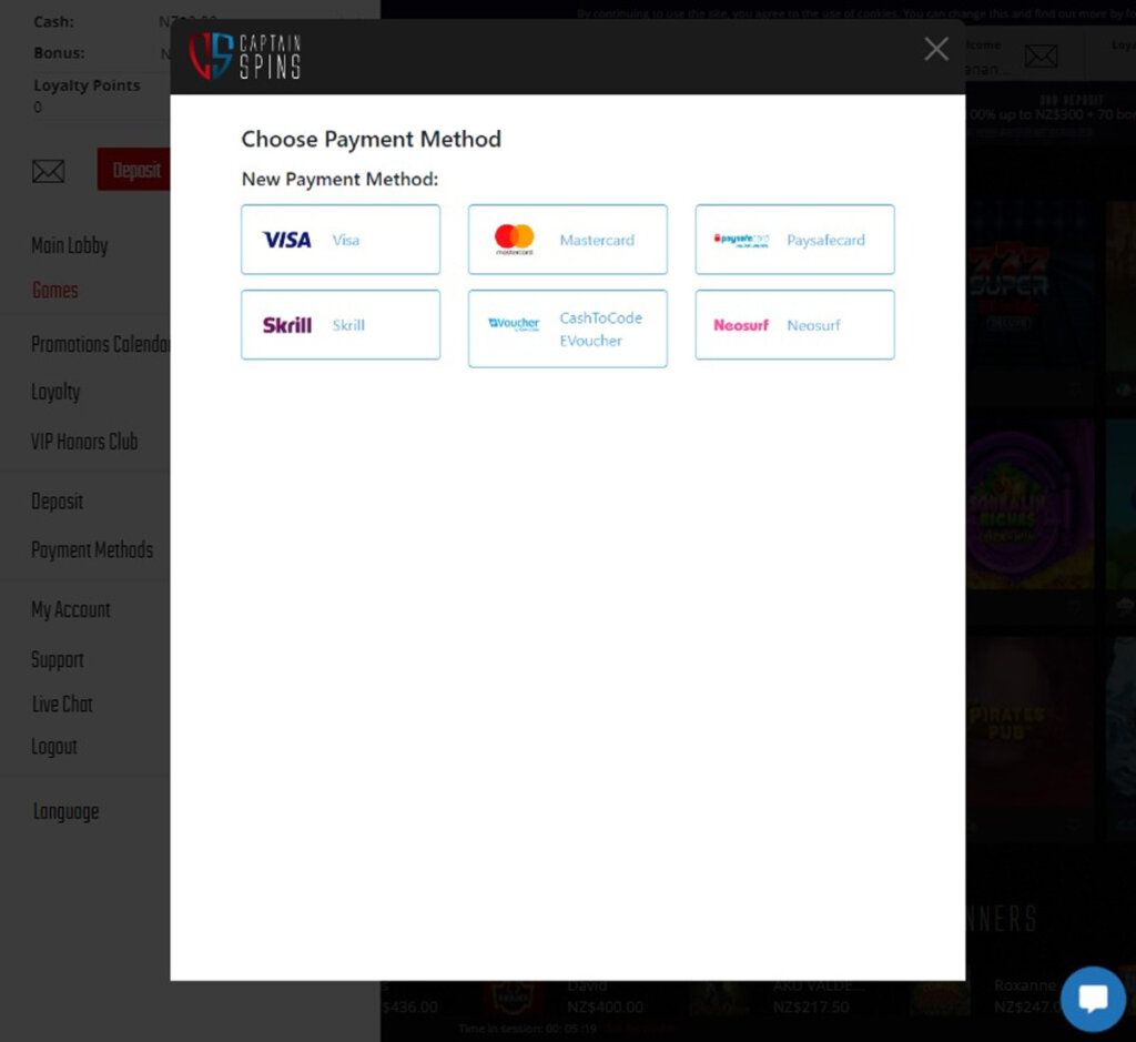 captain-spins-Casino-deposit-methods