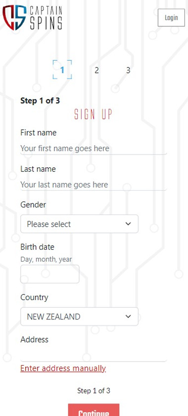 captain-spins-casino-registration-process-step-1