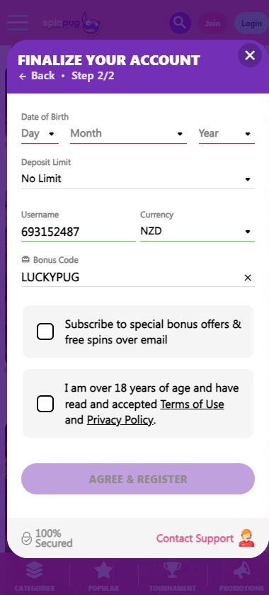 spinpug-casino-registration-process-step-2