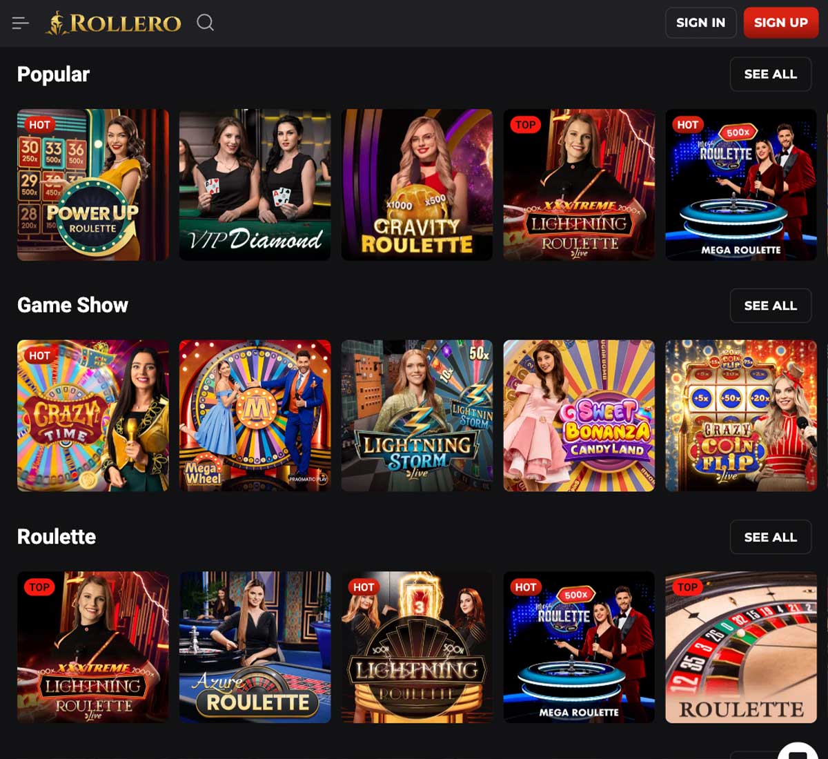 Rollero-casino-live-casino-games-collection-review