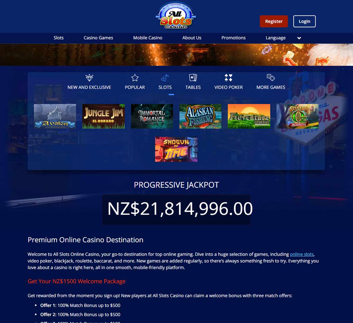 All Slots Casino desktop slots screenshot showing slot game categories, featured titles and filtering options - tested All Slots Casino desktop slots screenshot showing slot game categories, featured titles and filtering options - tested