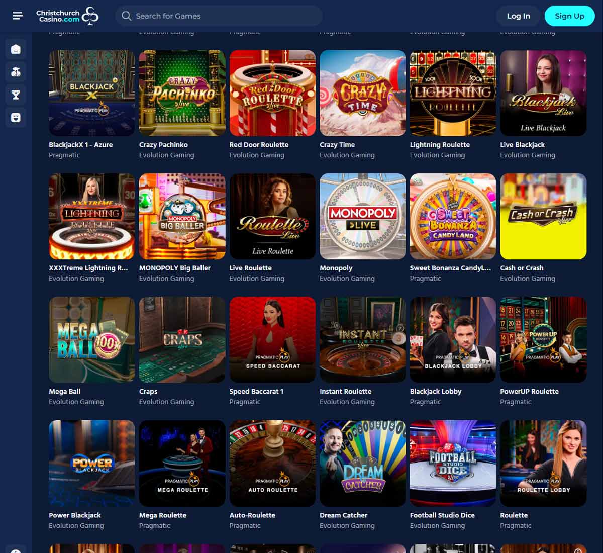 ChristChurch Casino desktop live casino screenshot showing real-dealer tables including roulette, blackjack and baccarat with lobby navigation - tested