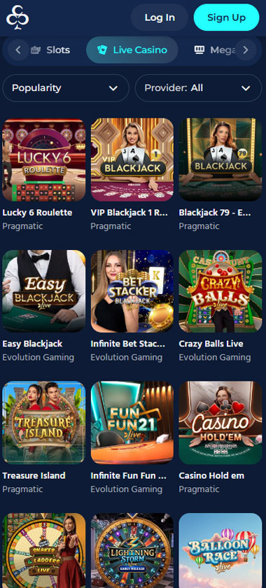 ChristChurch Casino mobile live casino screenshot showing real-dealer tables including roulette, blackjack and baccarat on smartphone interface - tested