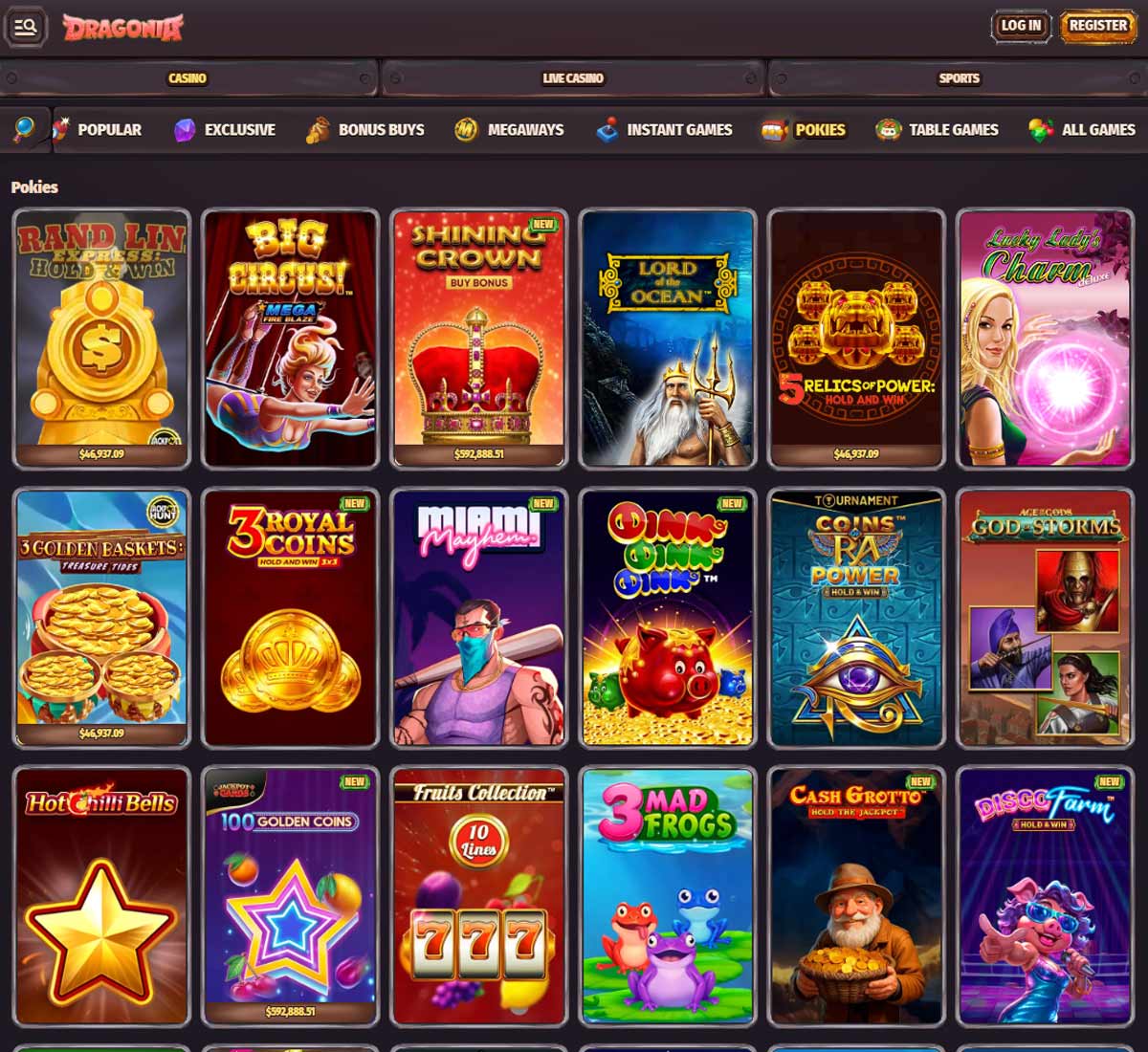 Dragonia Casino desktop slots screenshot showing slot game categories, featured titles and filtering options - tested Dragonia Casino desktop slots screenshot showing slot game categories, featured titles and filtering options - tested
