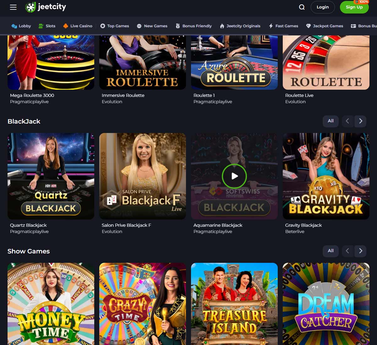 JeetCity Casino desktop live casino screenshot showing real-dealer tables including roulette, blackjack and baccarat with lobby navigation - tested JeetCity Casino desktop live casino screenshot showing real-dealer tables including roulette, blackjack and baccarat with lobby navigation - tested