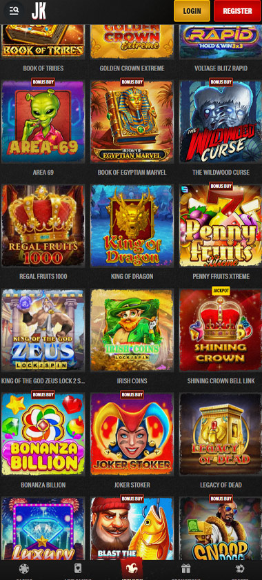 Jokery Casino mobile top games screenshot showing featured casino games, popular slots and navigation on smartphone interface - tested