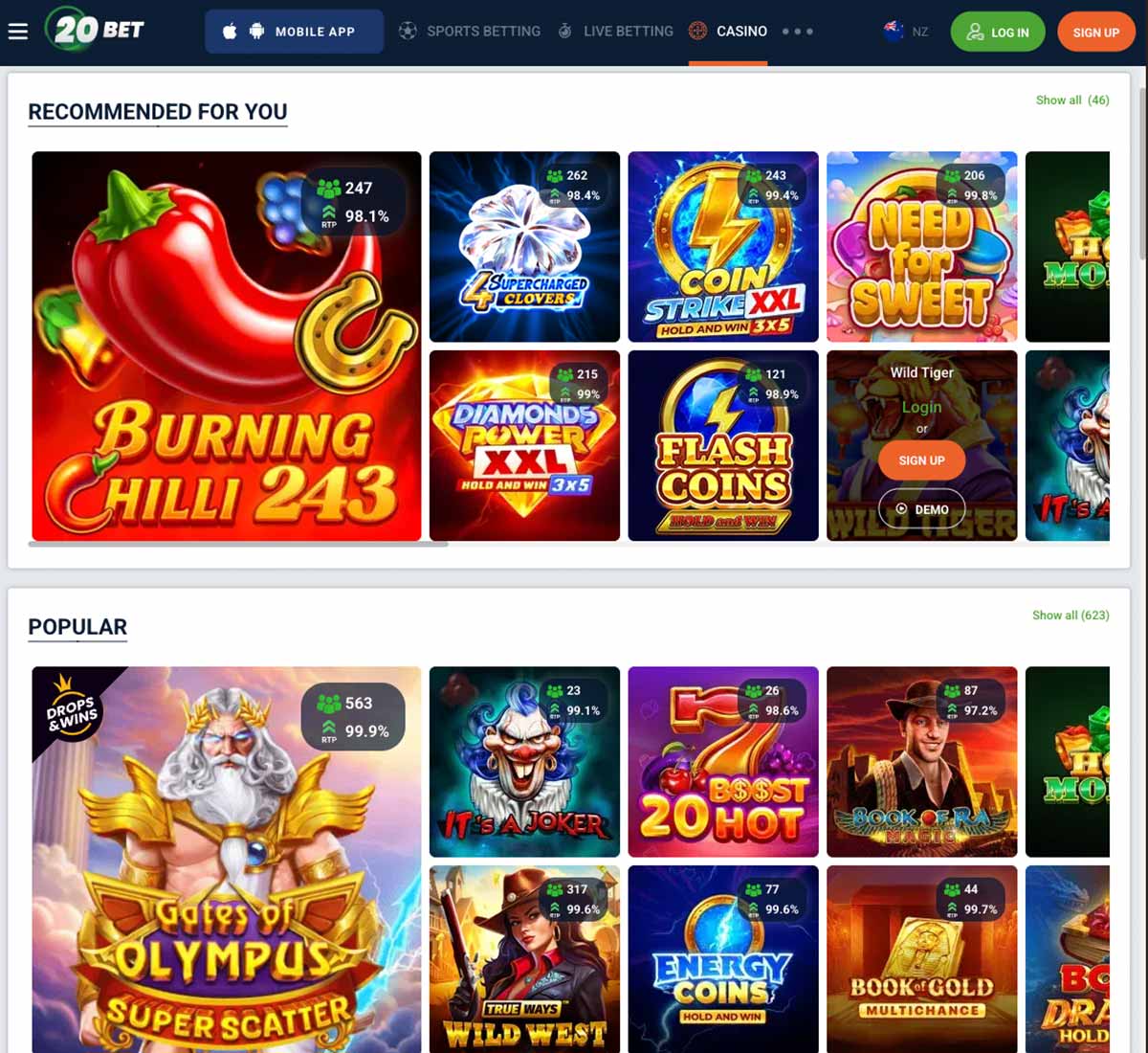 20Bet Casino desktop live casino games collection - captured during our review 20Bet Casino desktop live casino games collection - captured during our review